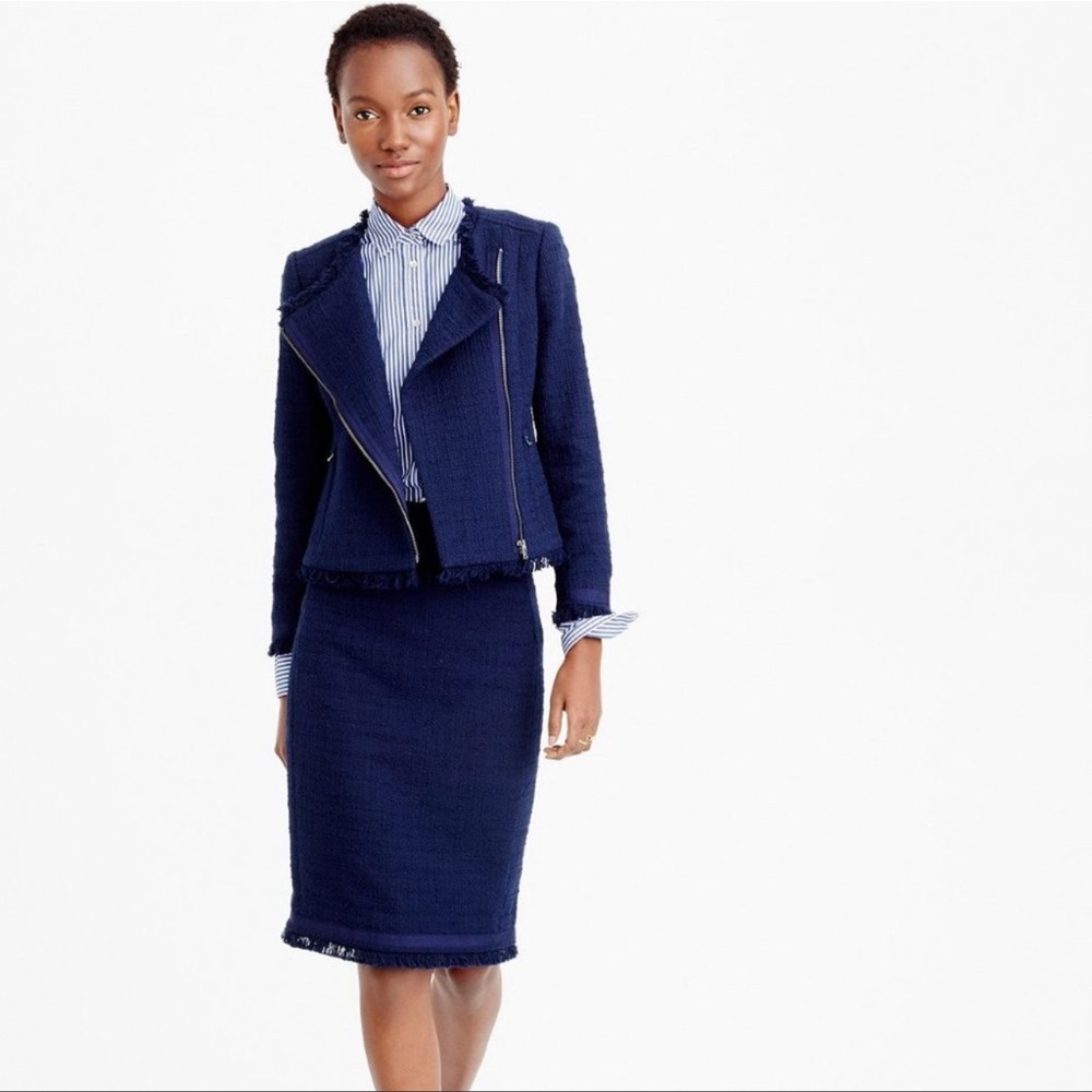 J. CREW Tweed Motocycle Fringe Blazer